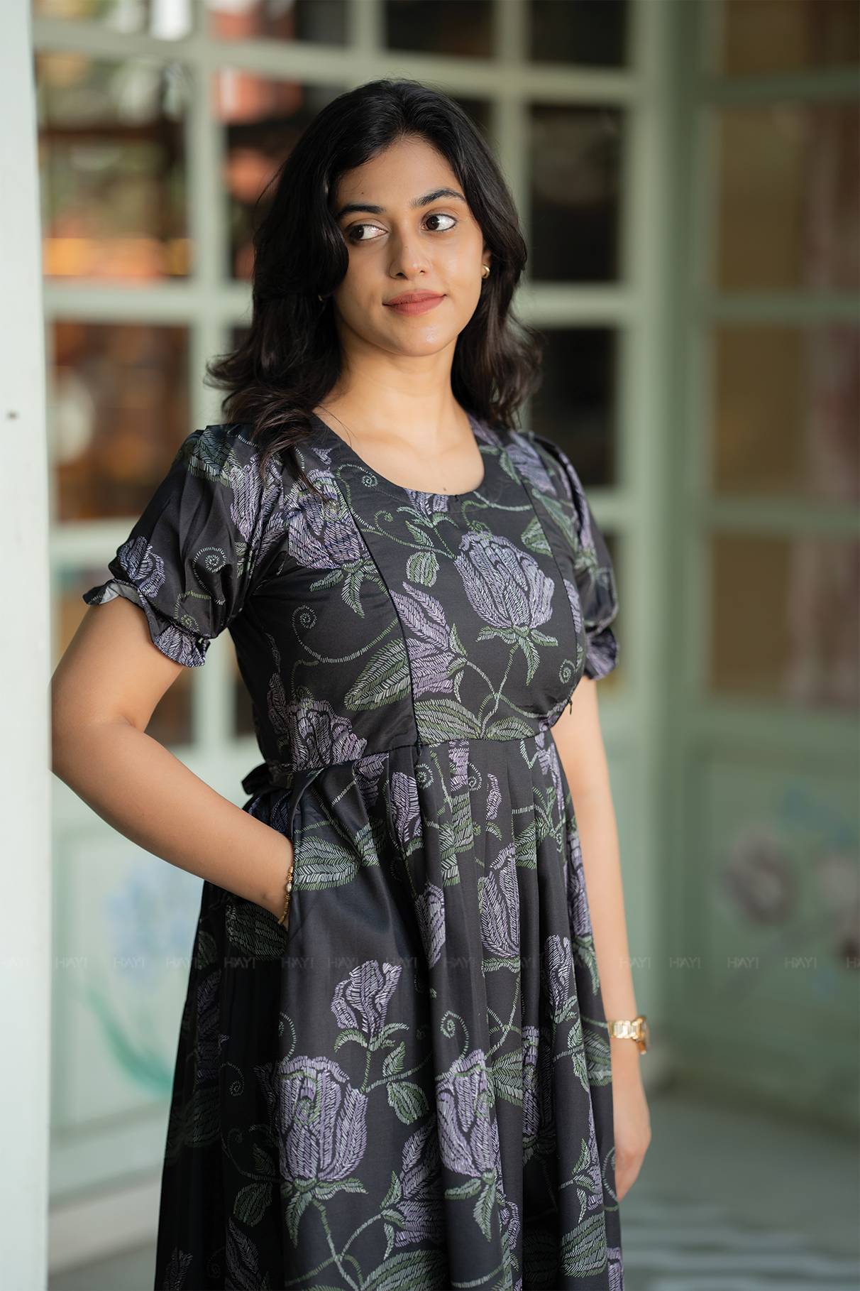 Deep Muse Black Floral Printed Maternity and Feeding Wear