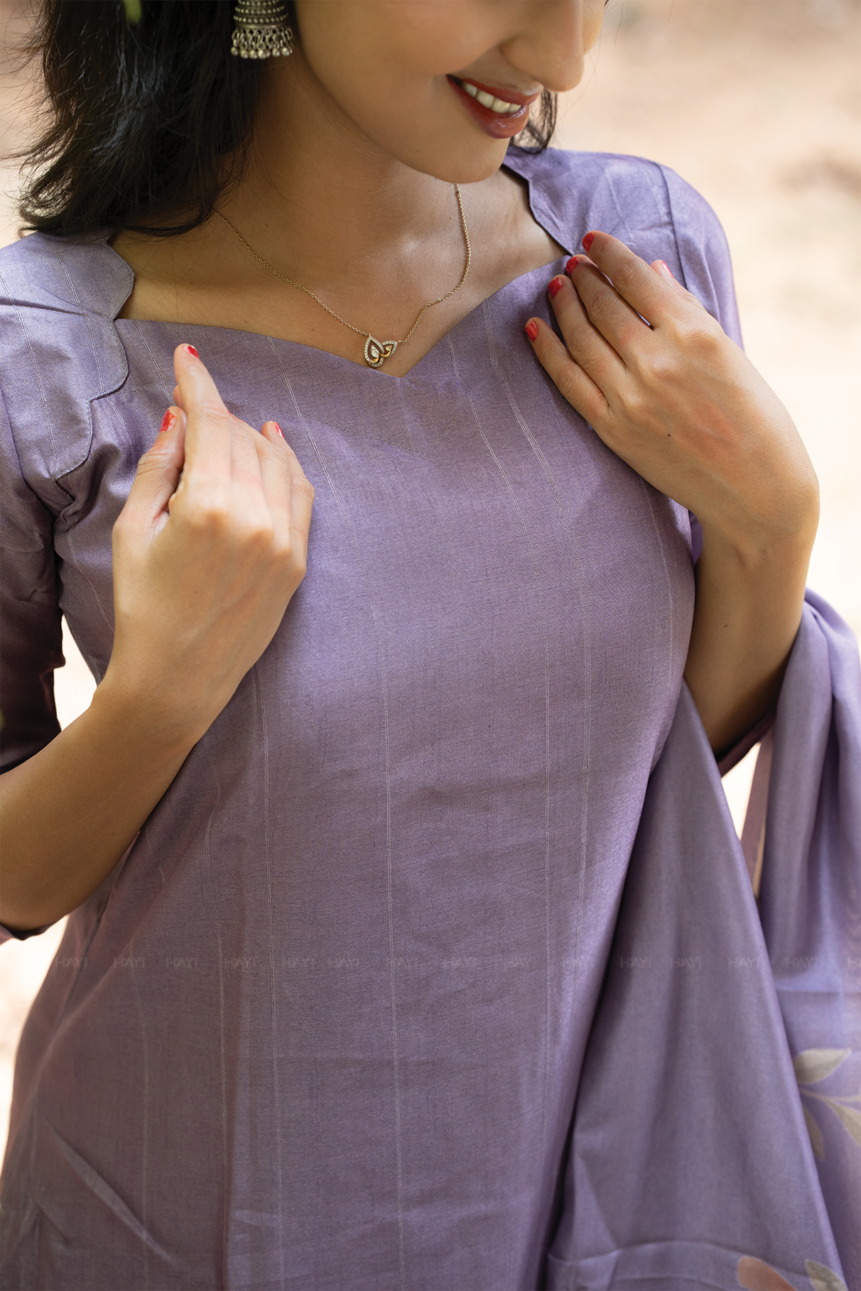 Lavender Hexa Violet 3 Piece Tussar Silk Kurta Set with Dupatta