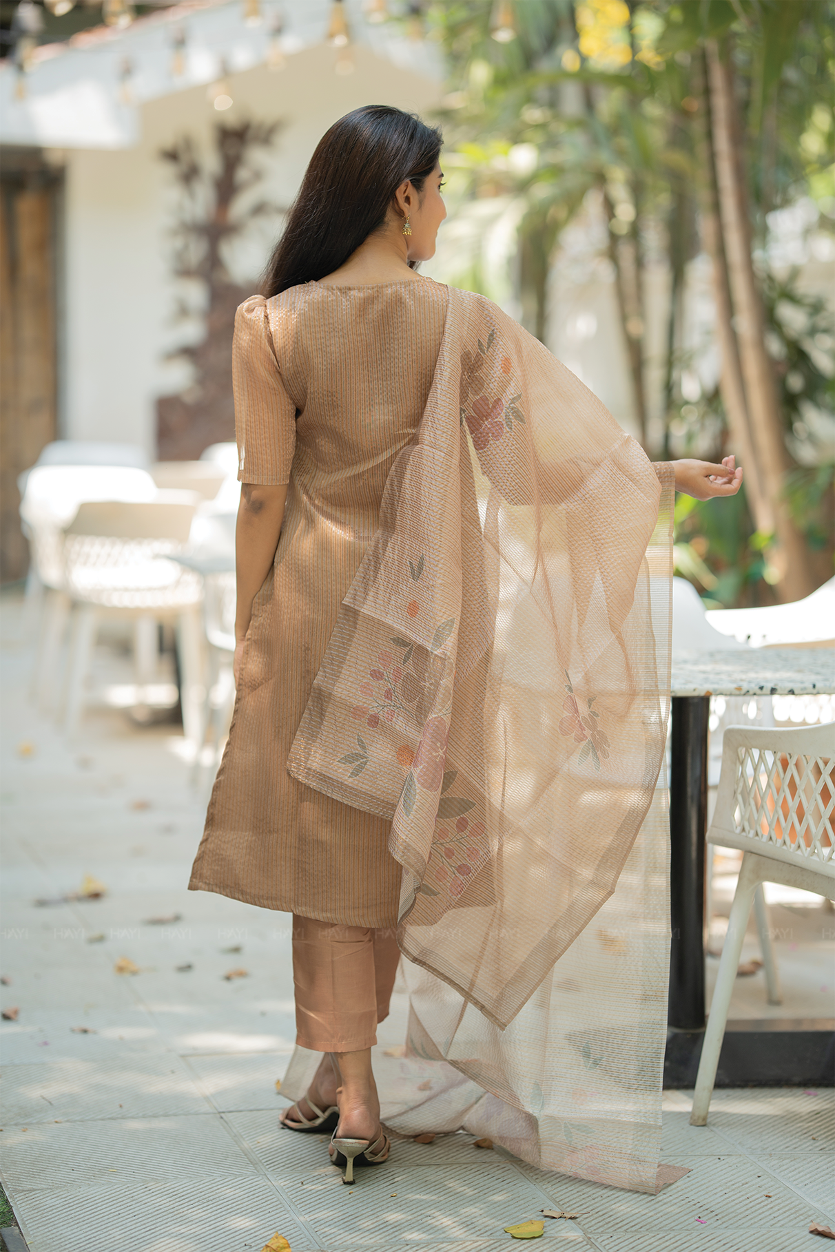 Serene Beige Floral Yellow Crush Silk Kurta Set with Dupatta