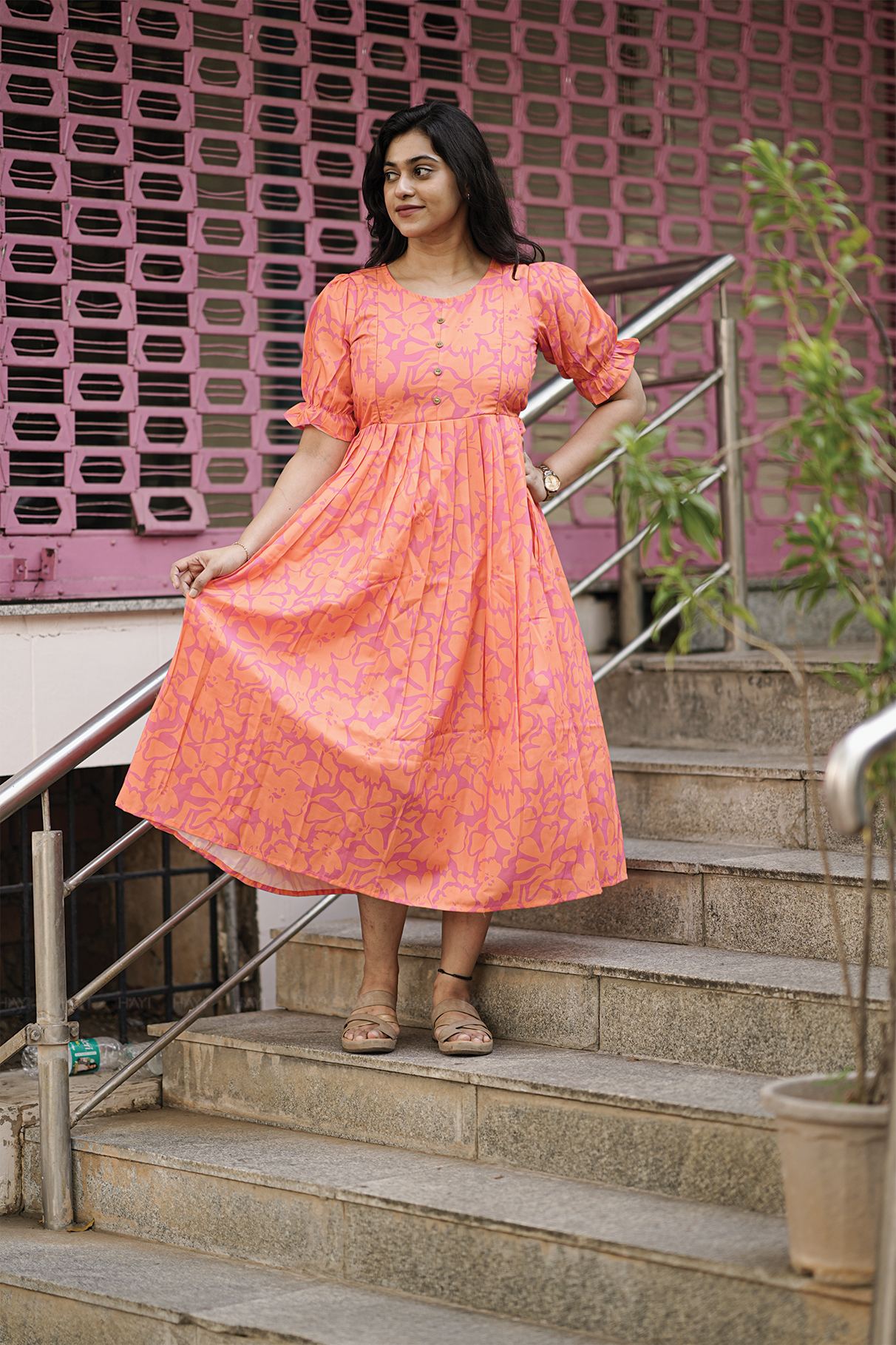 Tangerin Blossom Orange Printed Maternity and Feeding Maxi Dress