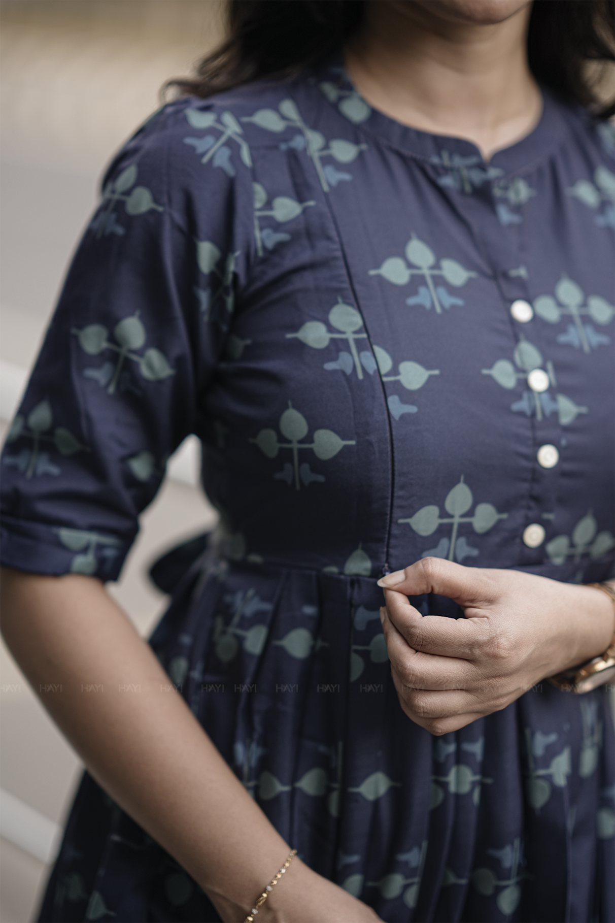 Navy Rhythm Printed Maternity and Feeding Maxi Dress