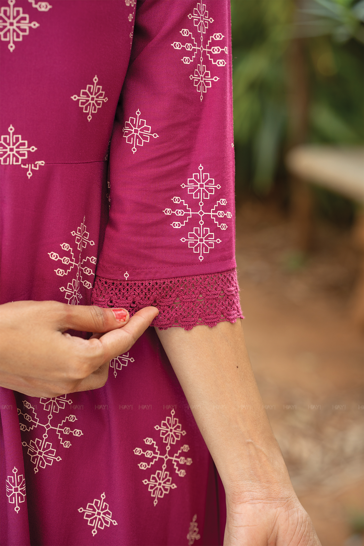 Celeste Violetta Violet Viscose Dress with Chinese Collar Neck &amp; 3/4 Sleeves