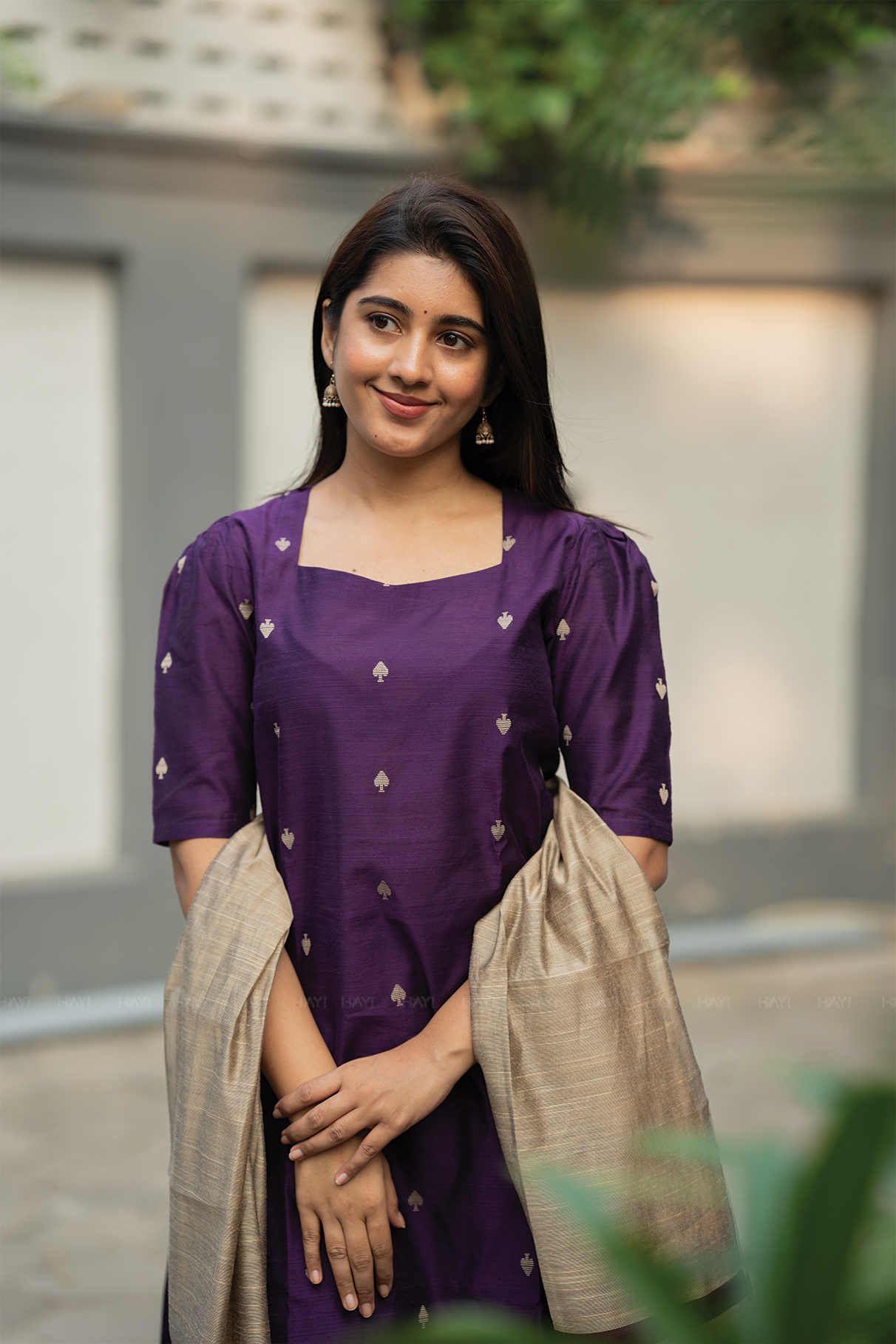 Noorvi Stripe Violet 3 Piece Viscose Jacquard Weave Kurta with Pant &amp; Dupatta