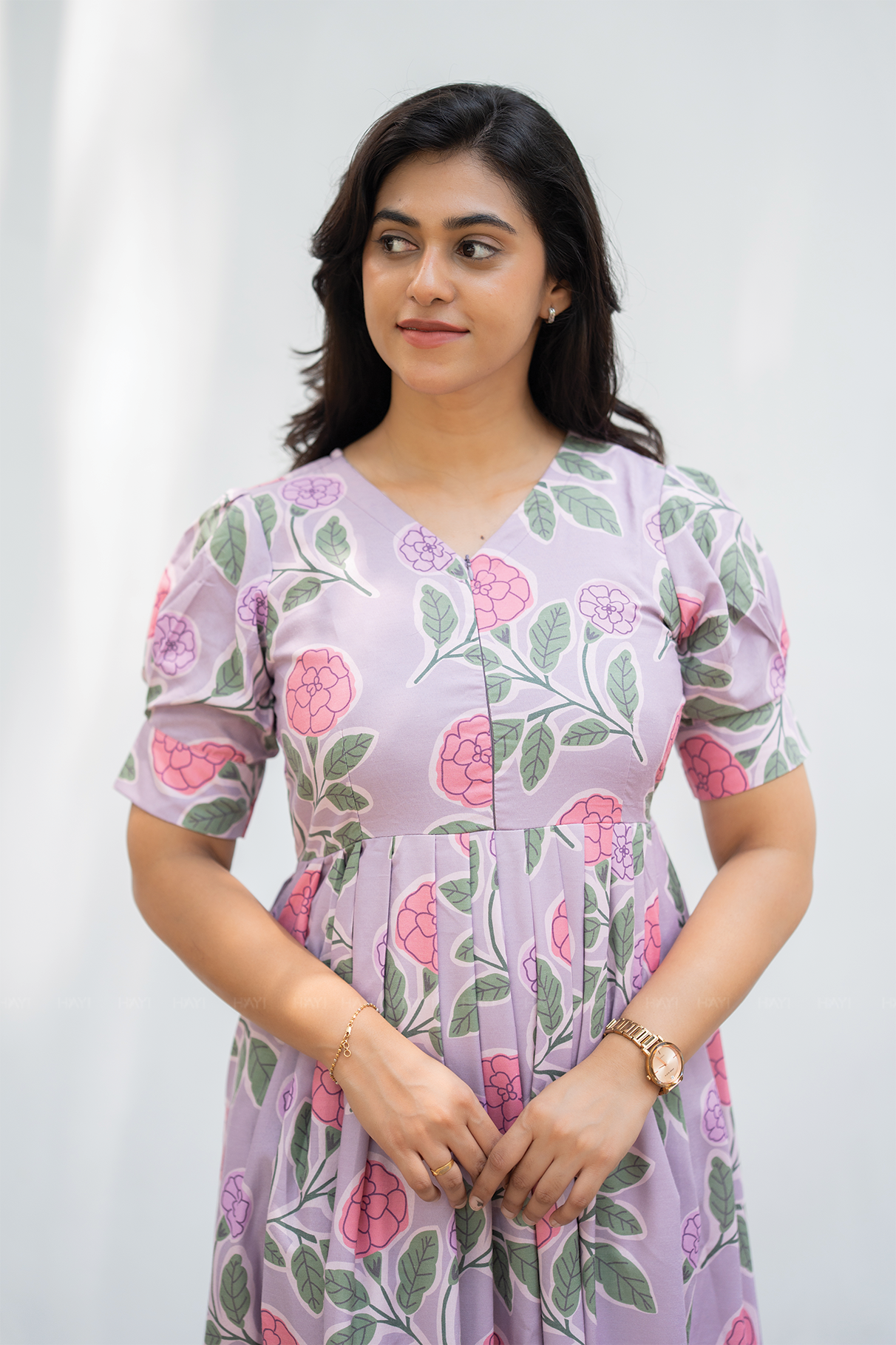 Faded Petal Lavender Printed Maternity and Feeding Dress