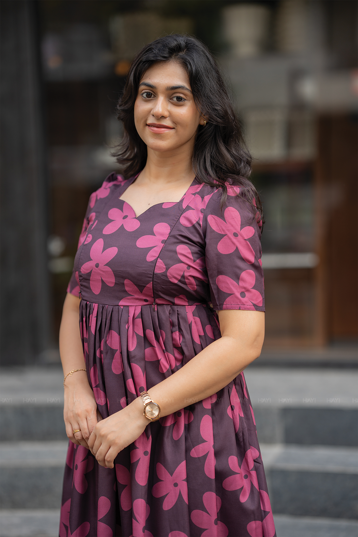 Dark Smoky Bloom Brown Printed Maternity and Feeding Maxi Wear
