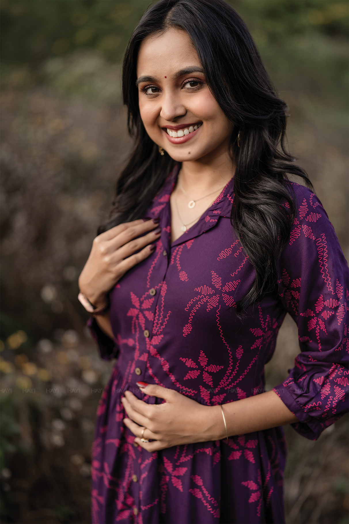 Plum Scarlet Viscose Printed Fit &amp; Flare Dress