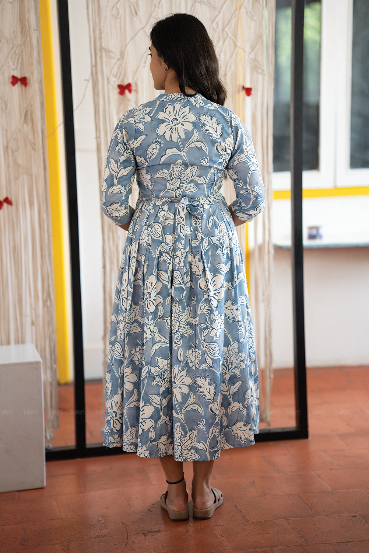 Classic Delight Blue Printed Maternity and Feeding Dress