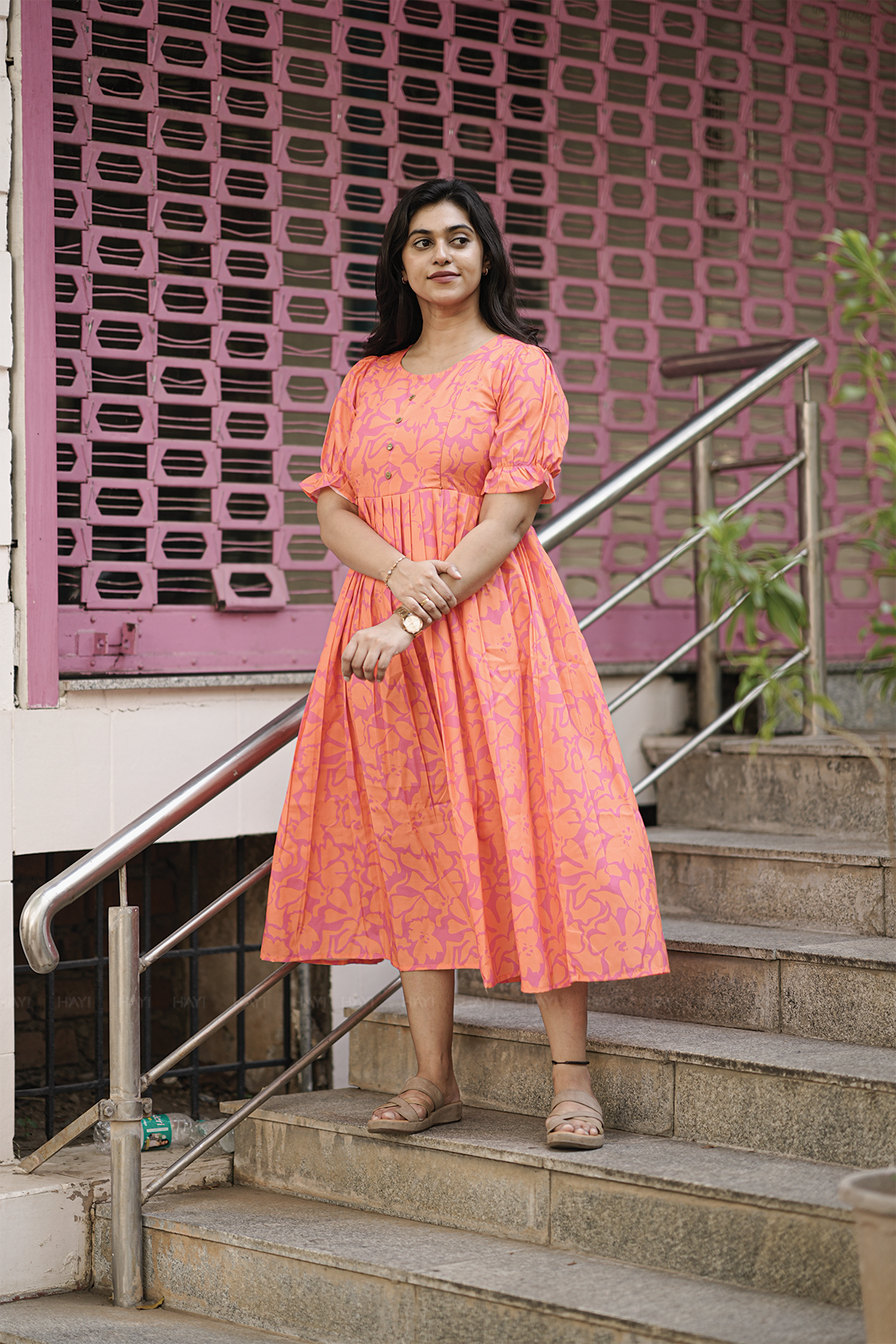 Tangerin Blossom Orange Printed Maternity and Feeding Maxi Dress