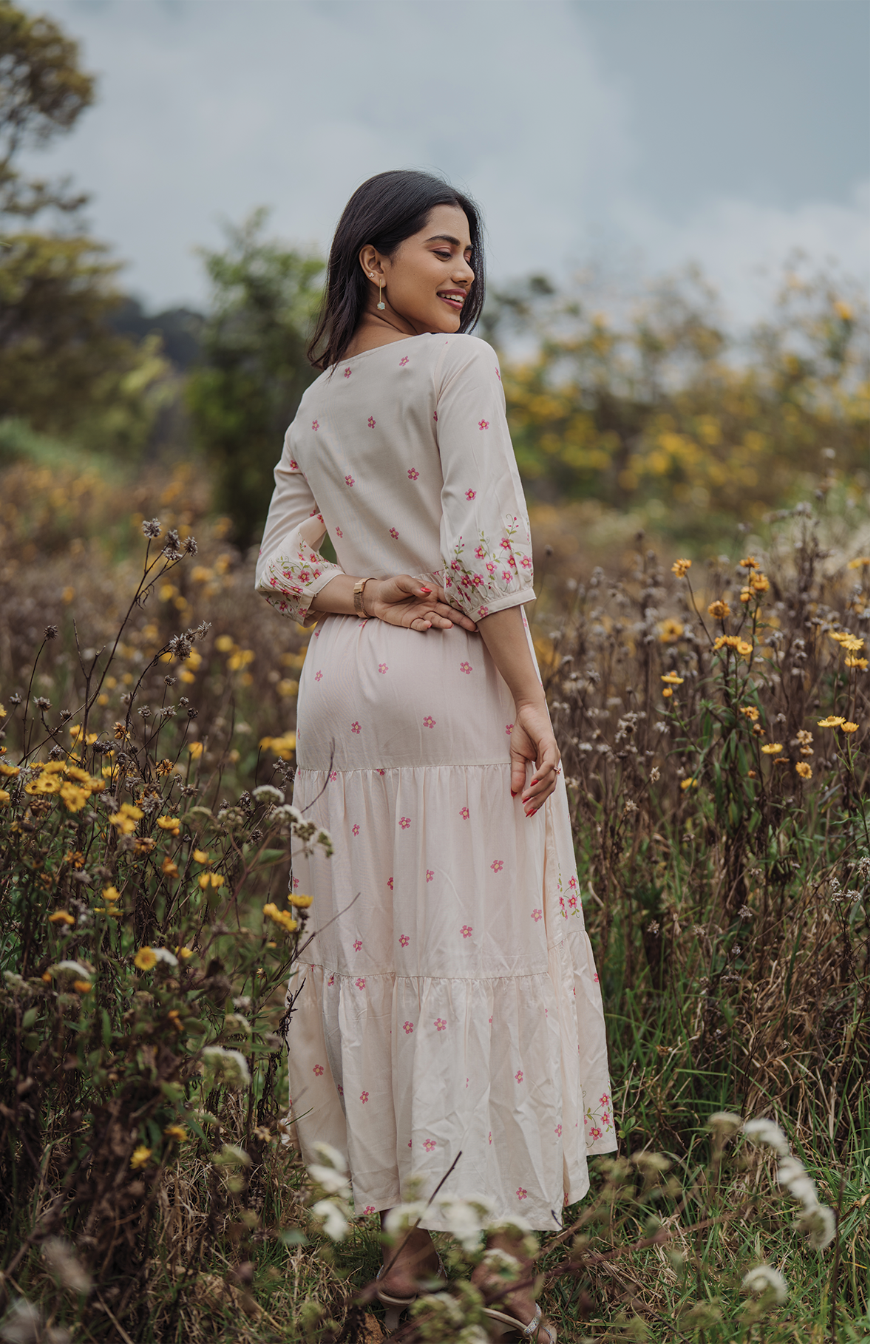 Rosebud Lil Beige Viscose with Boat Neck &amp; Sleeve with cuff