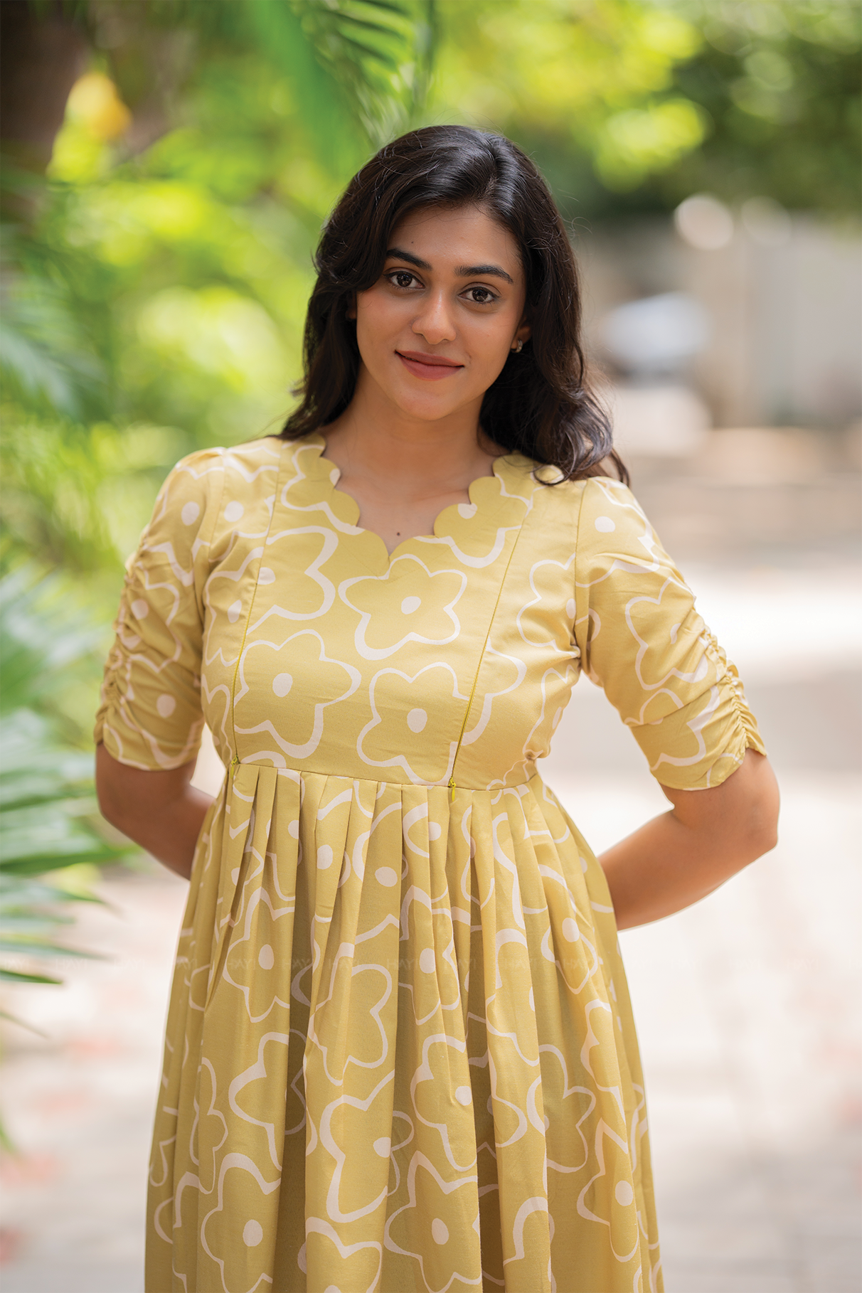 Mustard Flower Yellow Printed Maternity and feeding Maxi