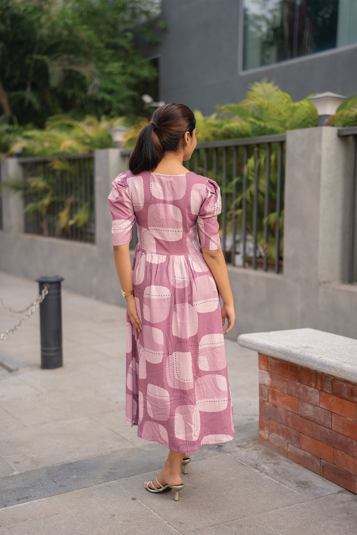 Dusty Calm Mauve Printed Maternity and Feeding Viscose Dress