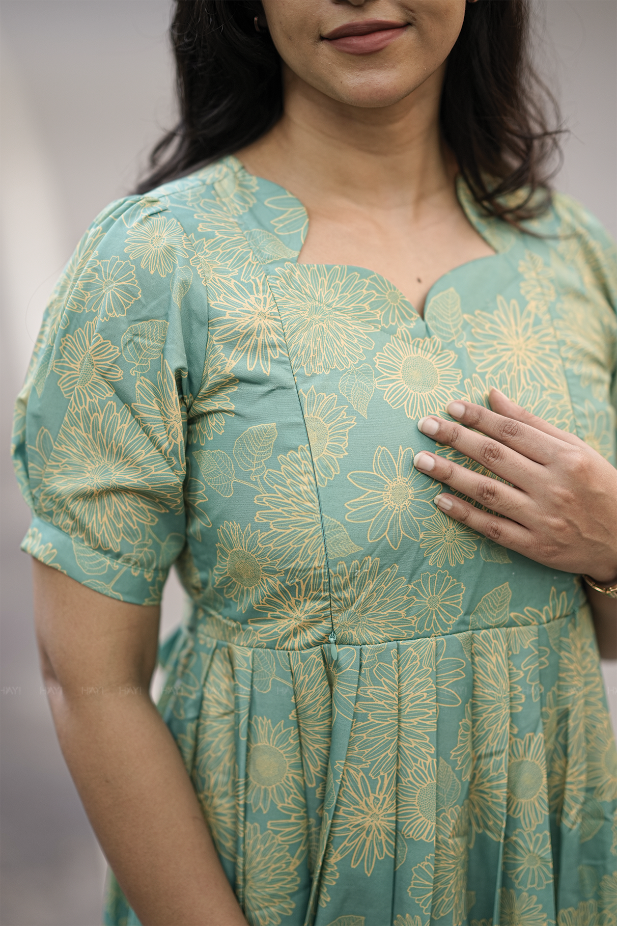 Soft Sage Charm Green Printed Maternity and Feeding Maxi Outfit