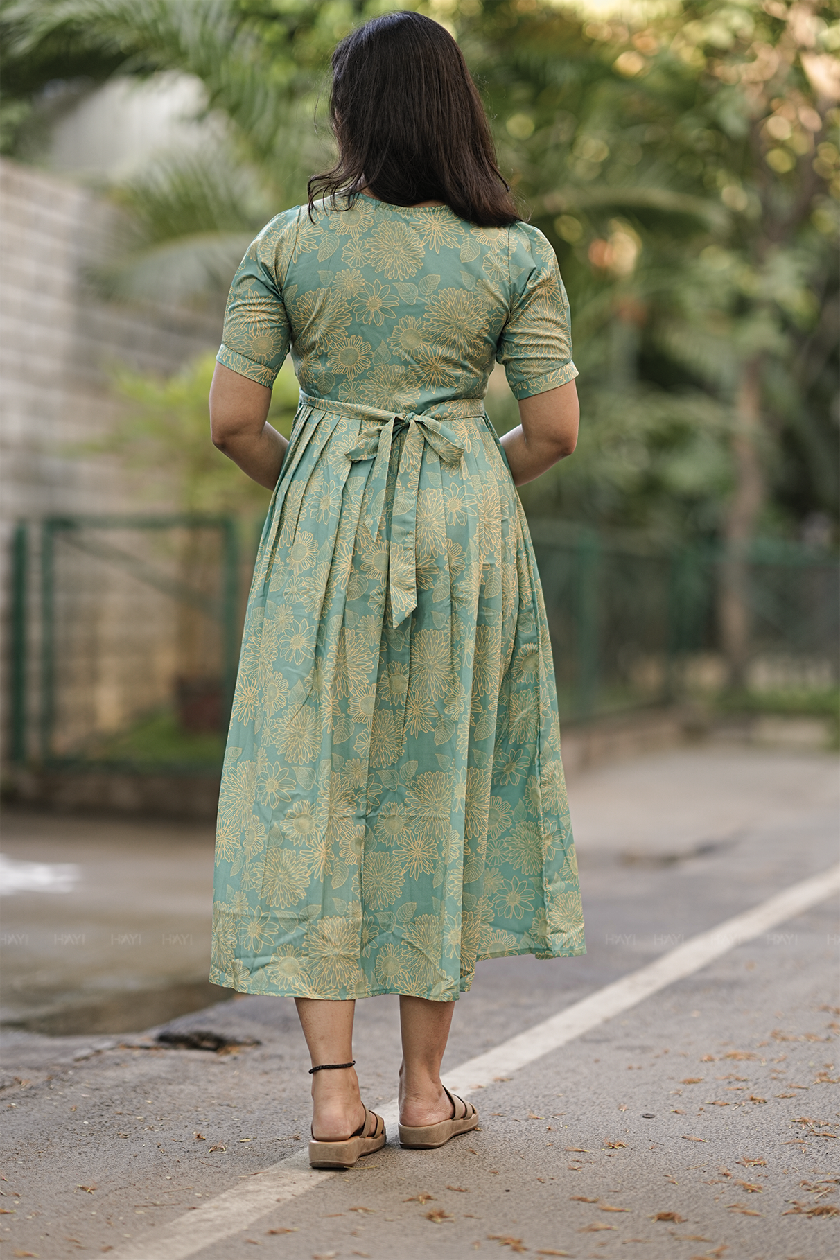 Soft Sage Charm Green Printed Maternity and Feeding Maxi Outfit