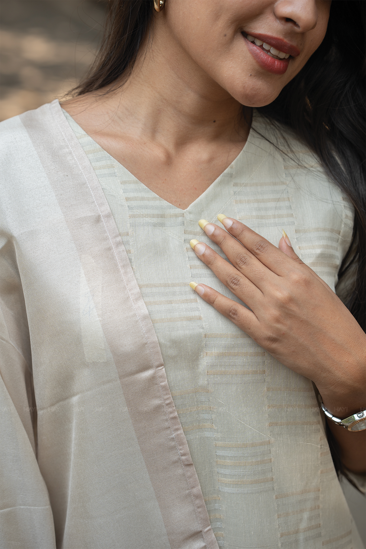 Rosvika Pearl Printed Tussar Checks Kurta Set with Dupatta