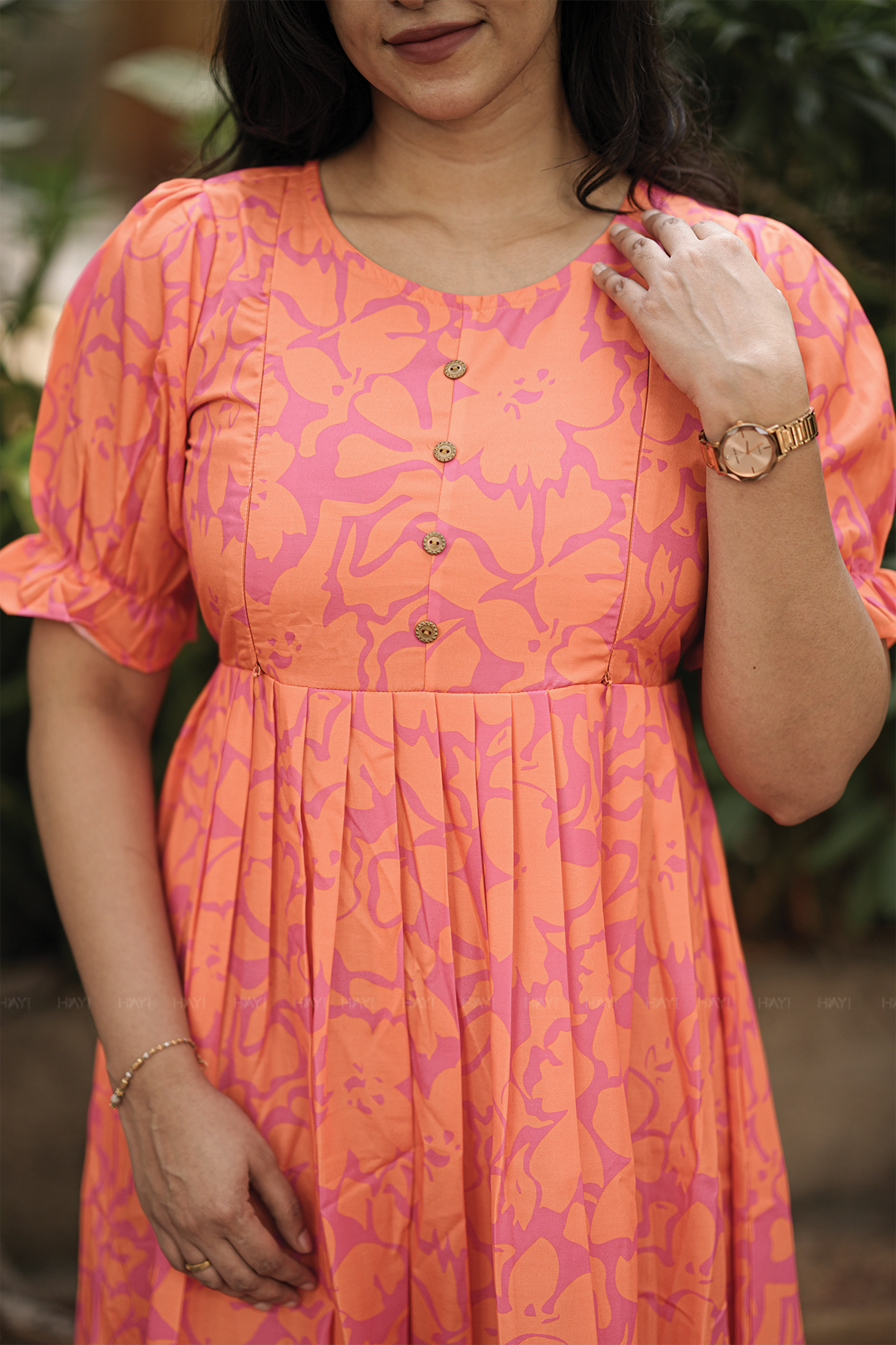 Tangerin Blossom Orange Printed Maternity and Feeding Maxi Dress