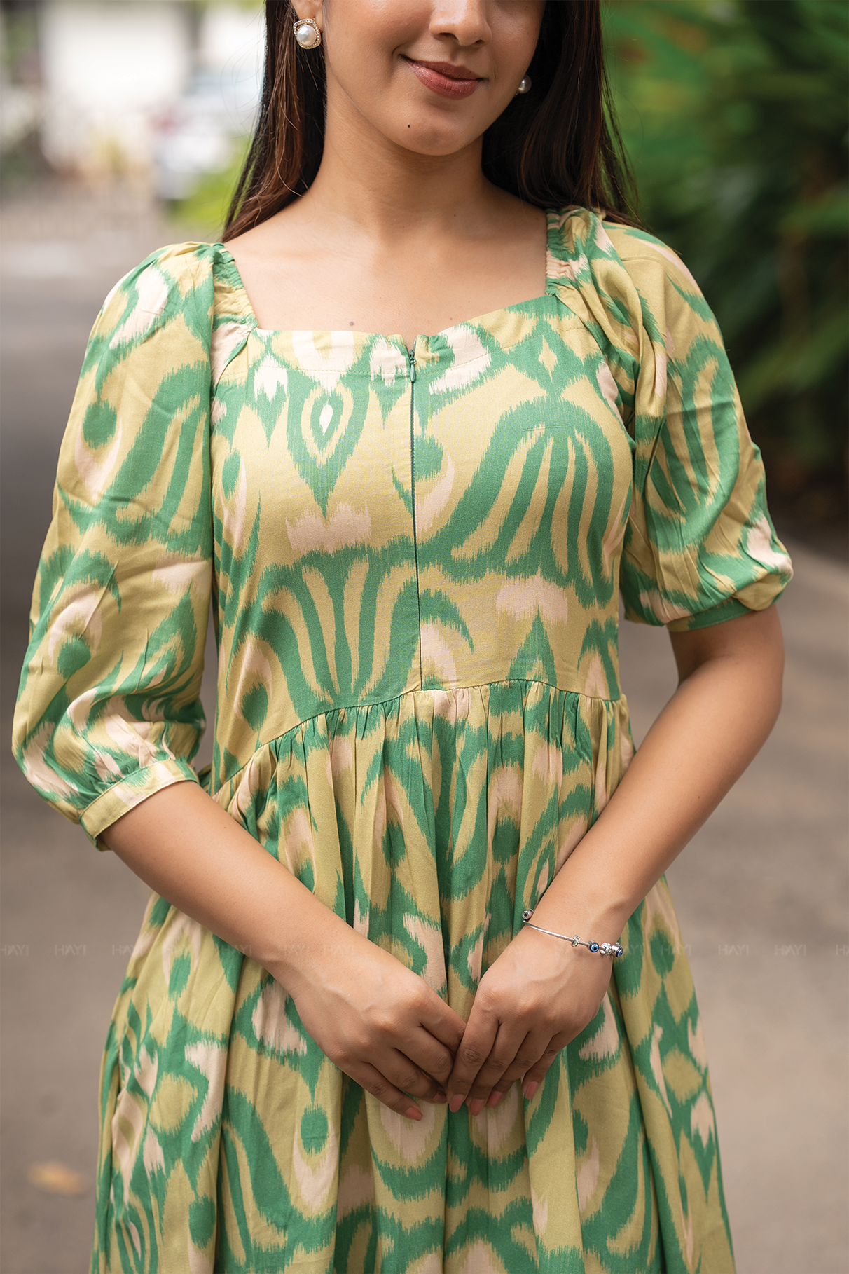 Sage Flow Green Printed Maternity and Feeding Viscose Dress