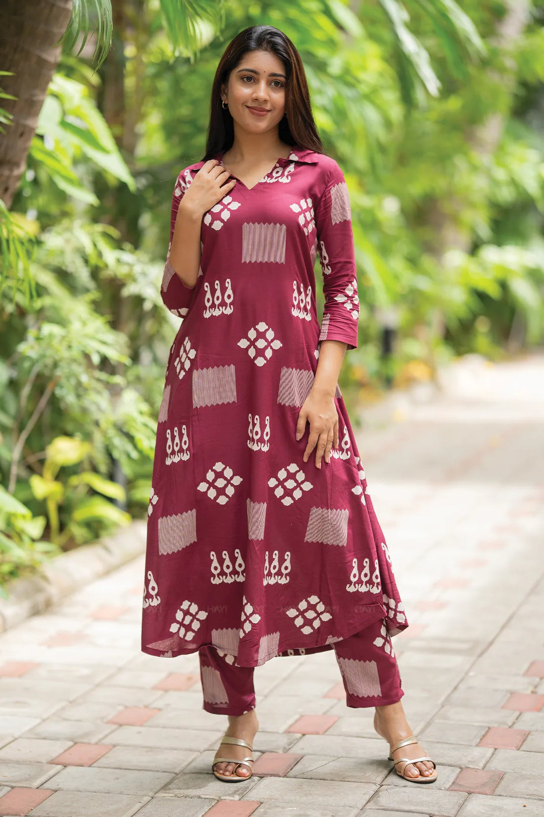Ikat Roon Maroon Viscose Co-ord Ensemble