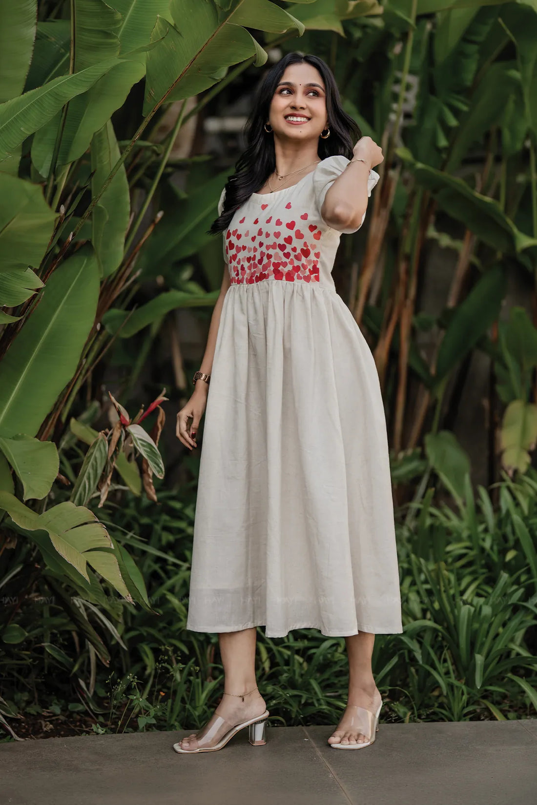 Heart Dale Off White Cottonflex Umbrella Outfit with Puff Sleeve