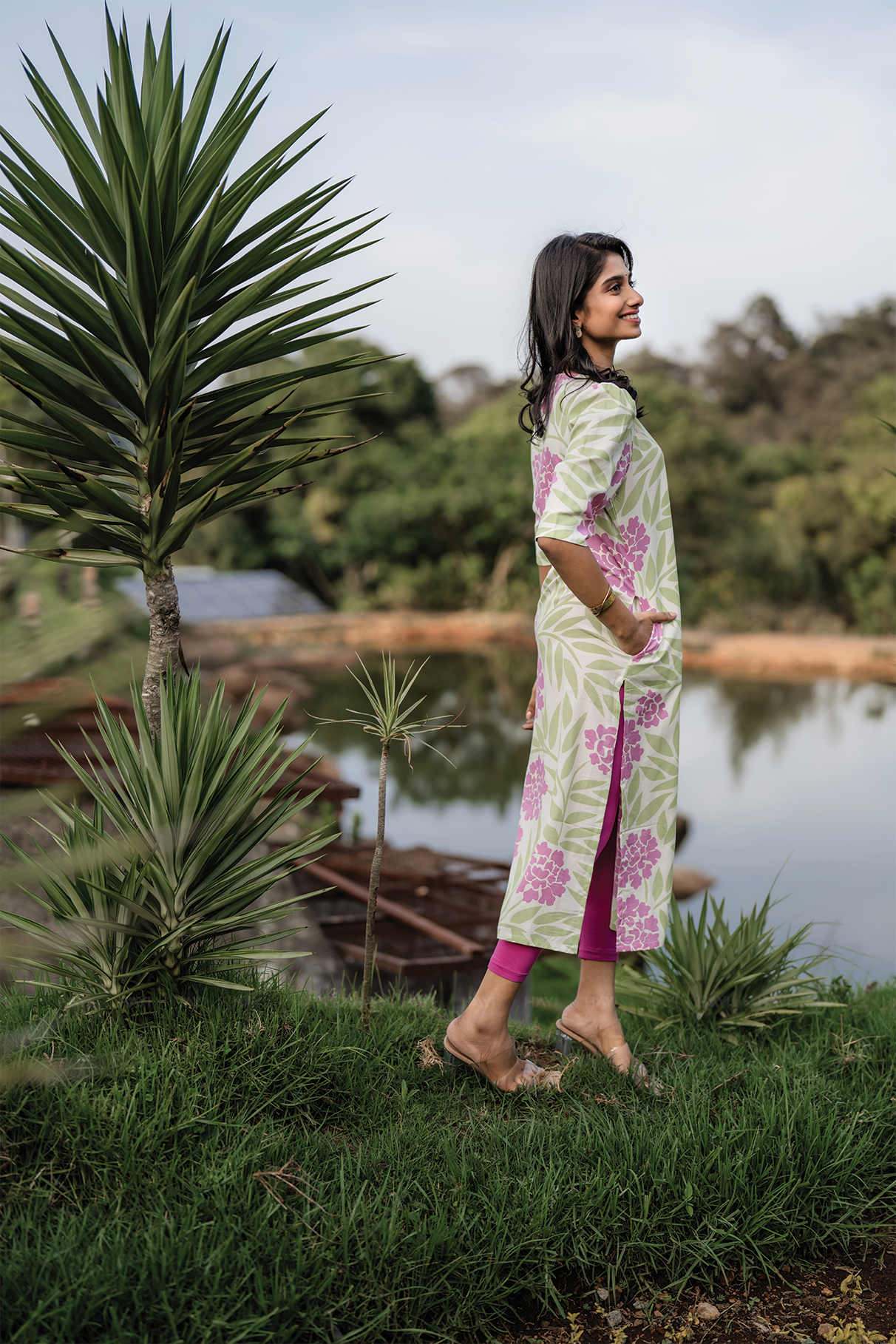 Bloomie Grace Beige Floral Printed Viscose Kurta