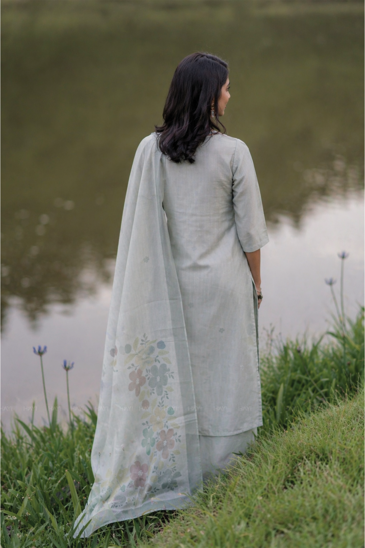 Willowshine Green Embroidery Organza Silk Kurta set with Dupatta