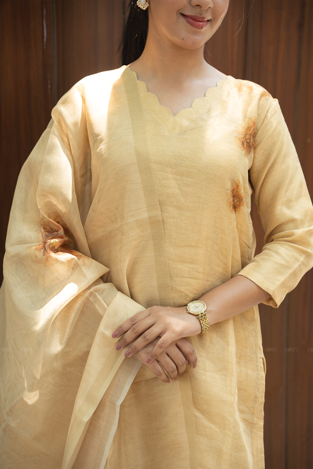 Mimsa Yellow Shimmer Tissue Kurta Set with Dupatta