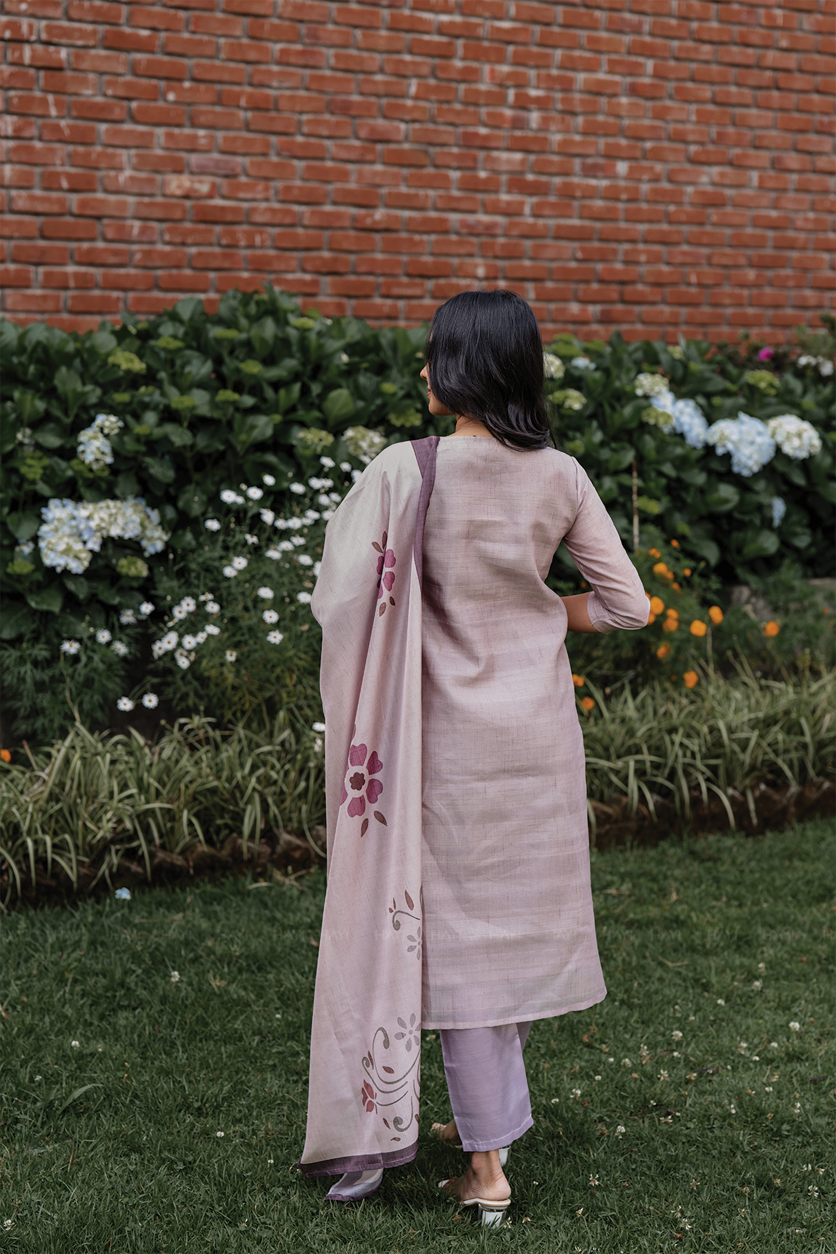 Rosey Mauve Embroidered Tussar Silk Kurta Set