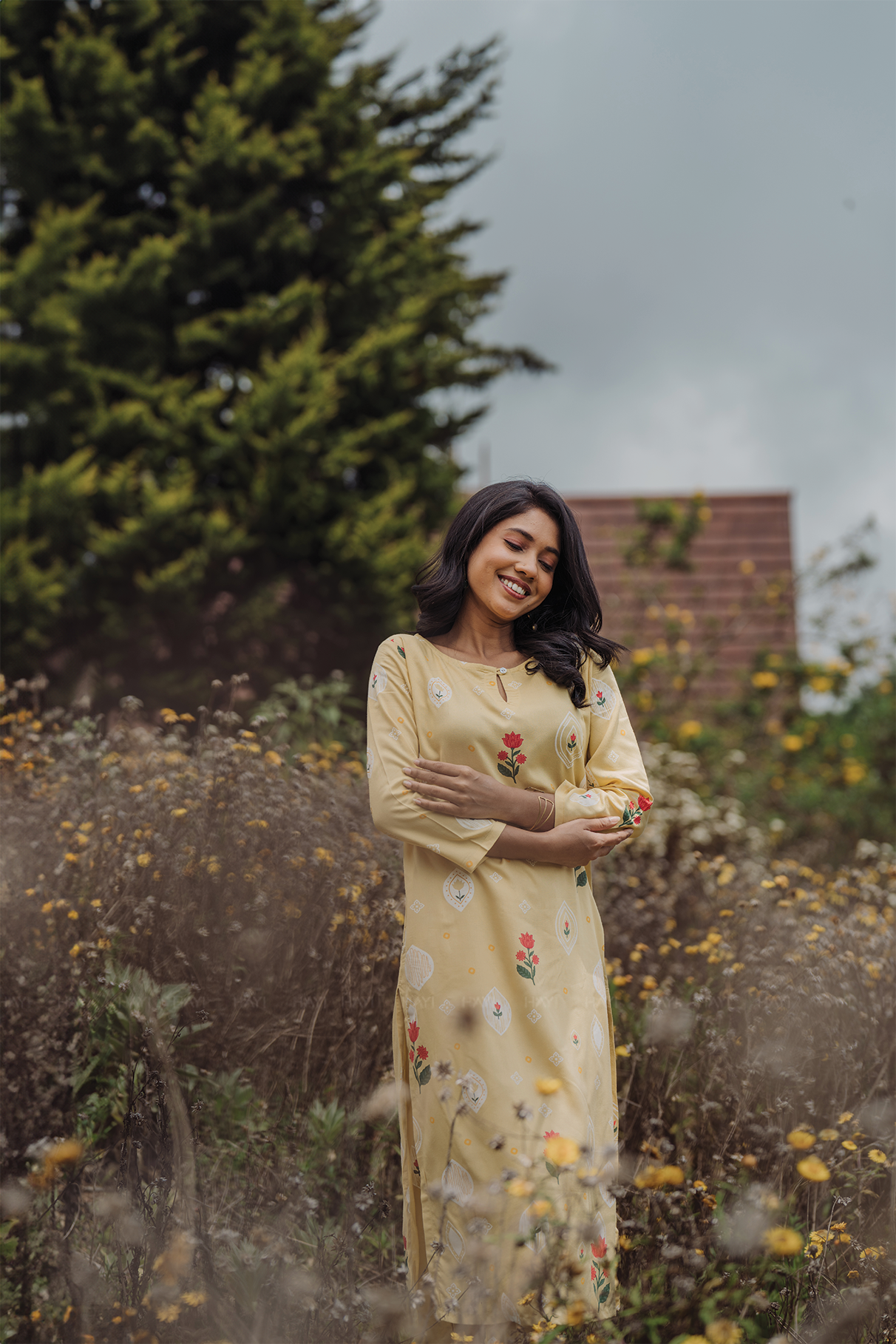 Lumea Bloom Yellow Viscose Co-ord with Boat Neck &amp; 3/4th Sleeves