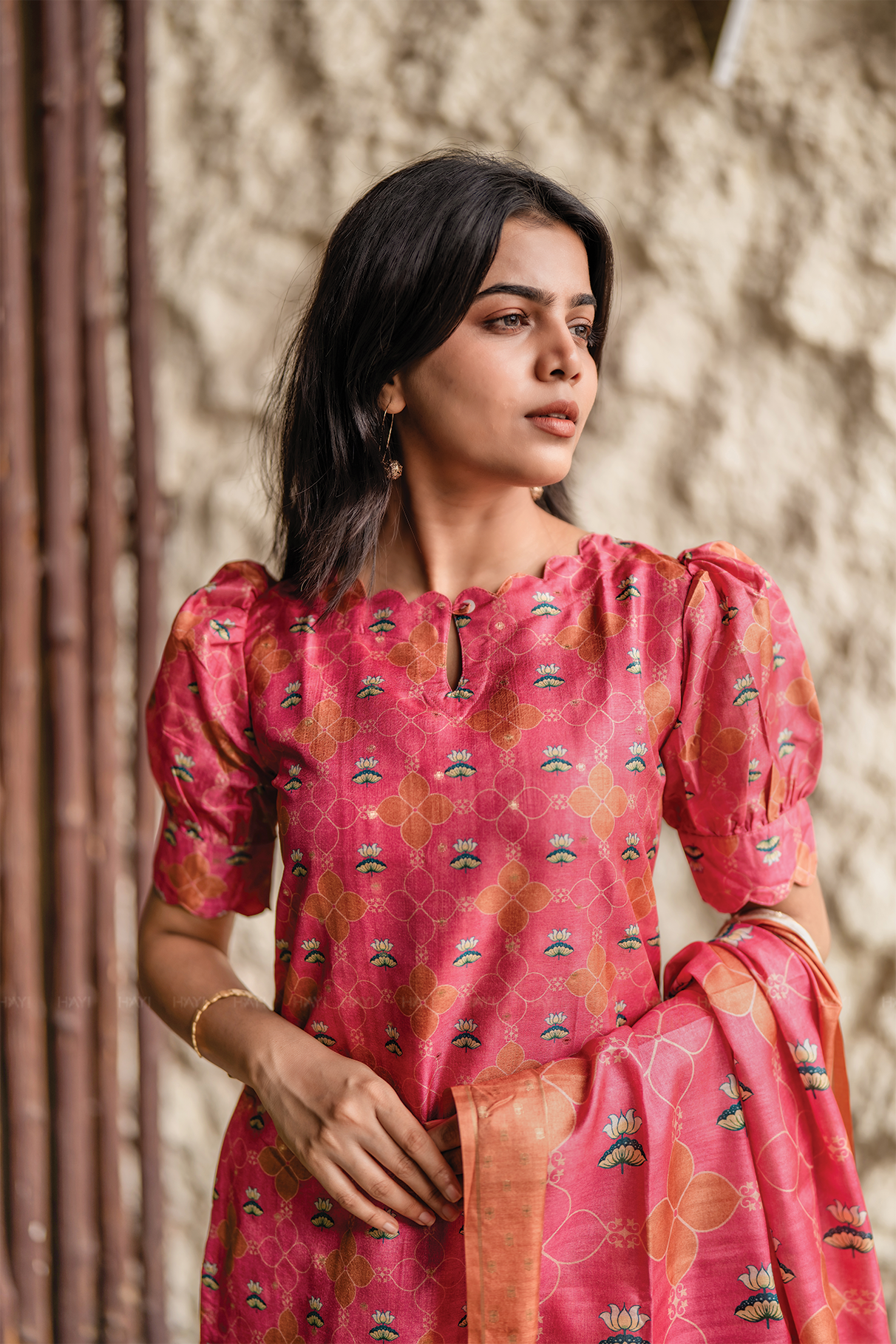 Pink Heritage 3 Piece Tissue silk blend printed Kurta with Pant &amp; Dupatta