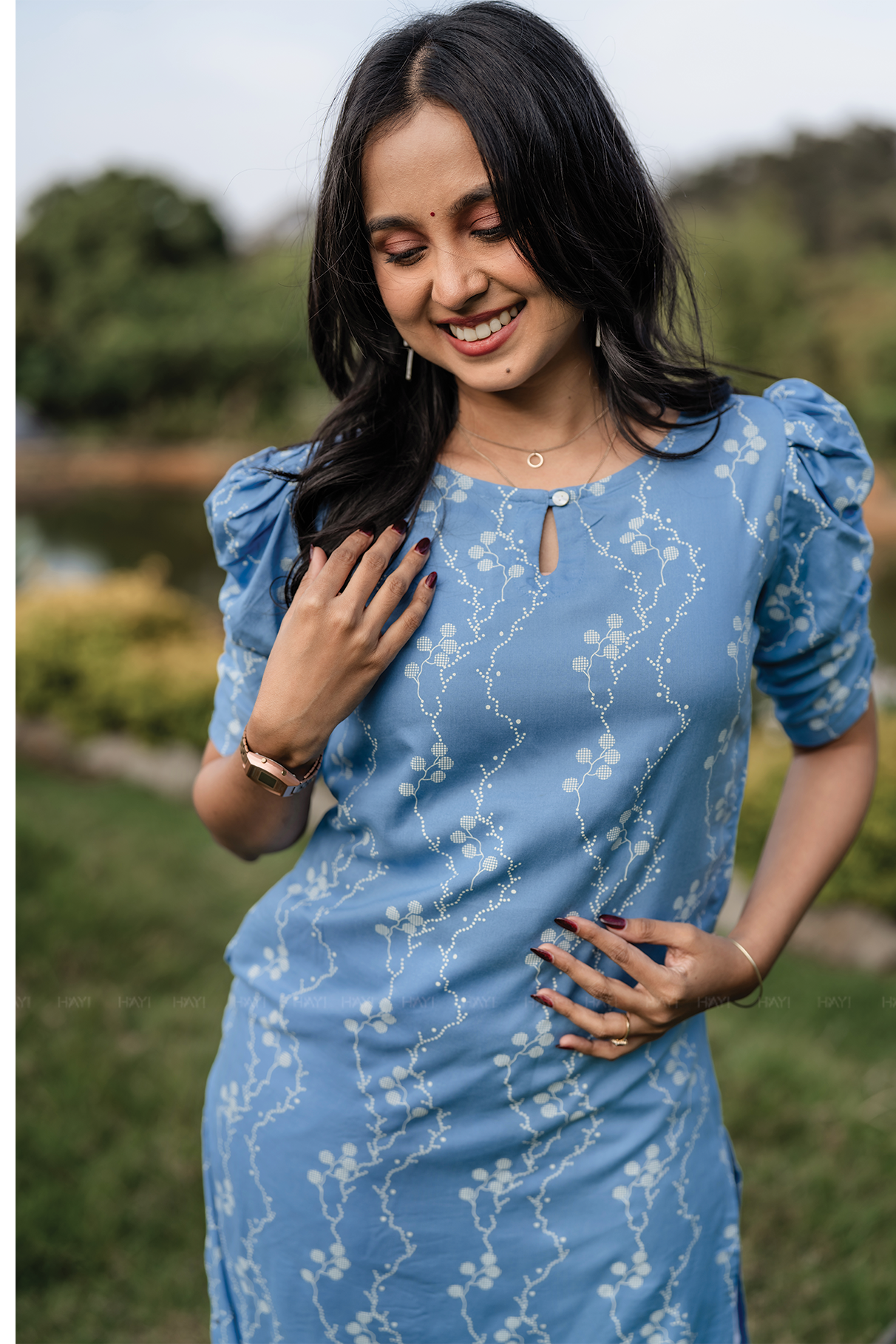 Weaveform Chic Blue Printed Viscose Kurta