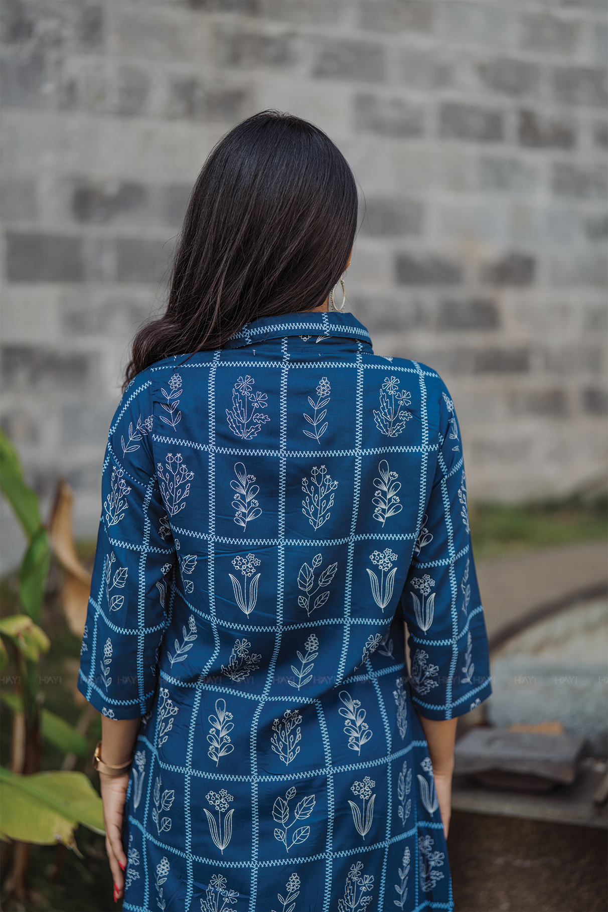 Monarch Shadow Blue Viscose Co-ord with Shirt Collar &amp; 3/4th Sleeves