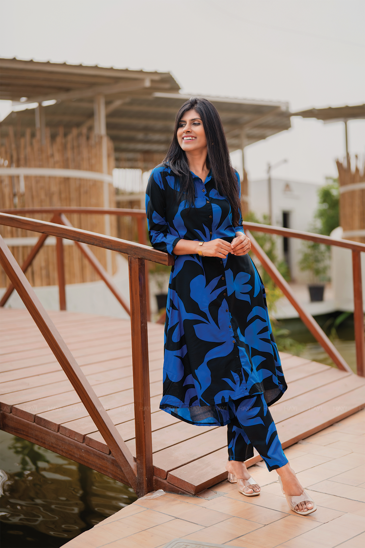 Mystic Muse Black Viscose Co-ord with Shrisha Collar &amp; 3/4th Sleeves