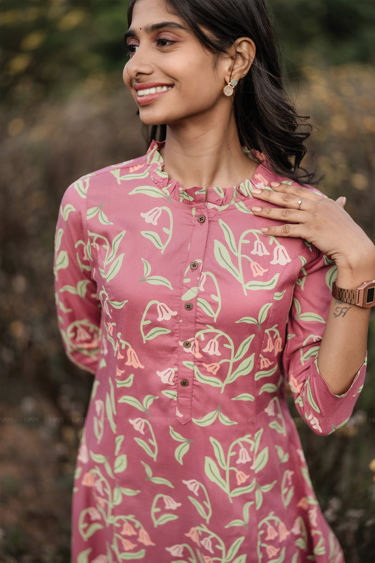 Dusk Meadow Pink Viscose A-line Kurti
