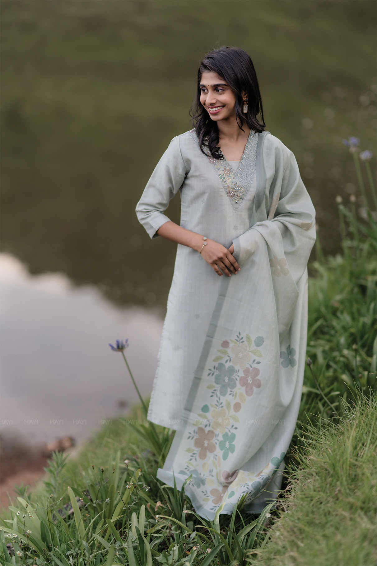 Willowshine Green Embroidery Organza Silk Kurta set with Dupatta