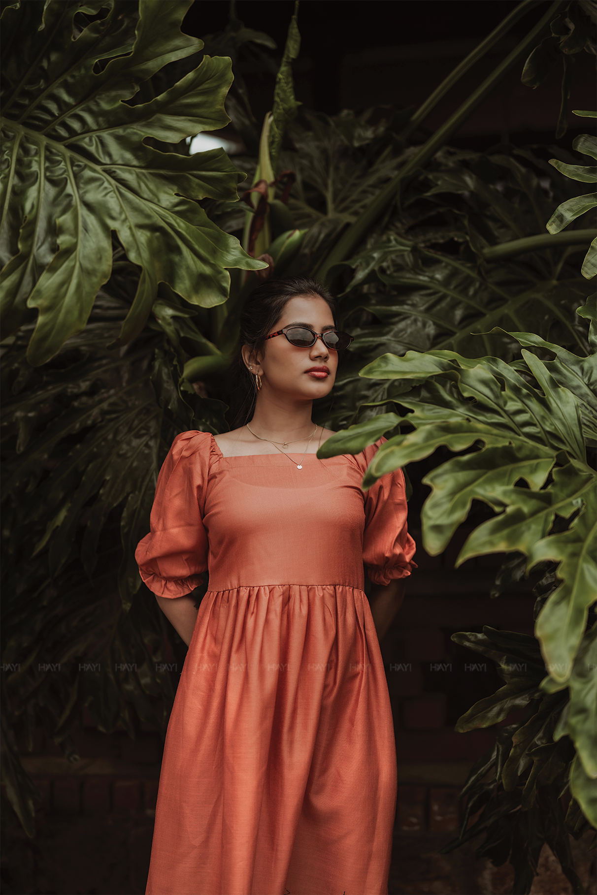 Rustic Cityline Orange Viscose with Square Neck &amp; Puff Frill Sleeves