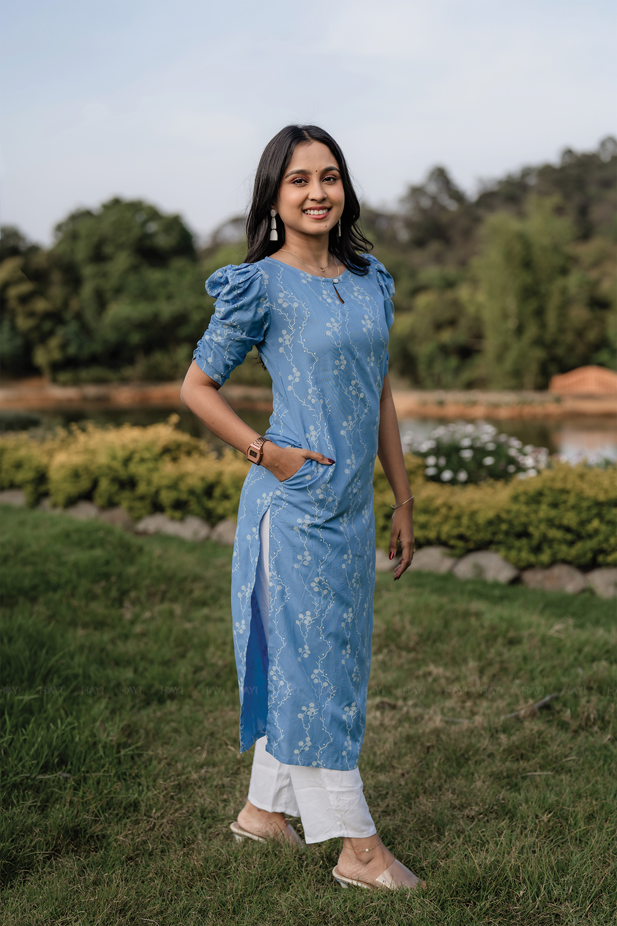 Weaveform Chic Blue Printed Viscose Kurta