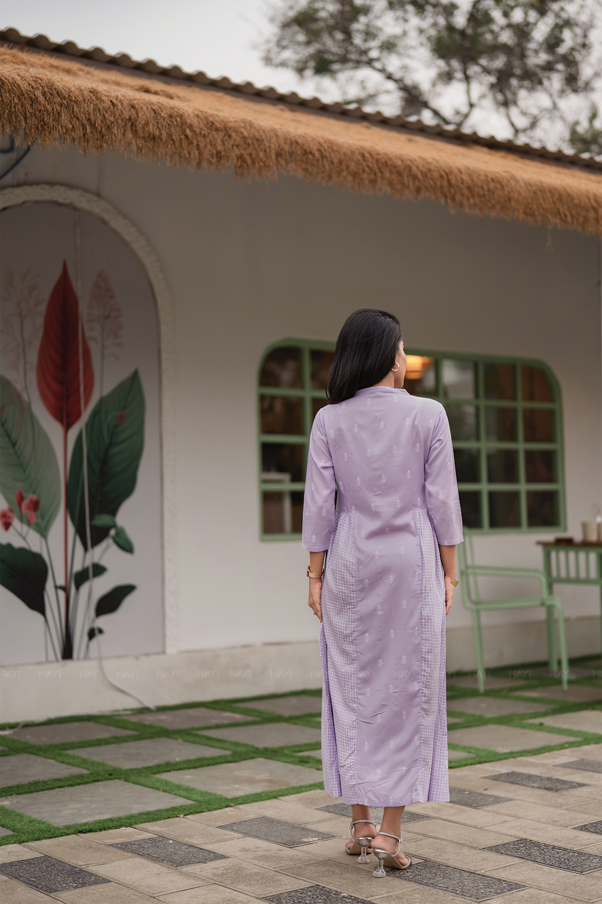 Lavender Fall Viscose A-Line kurta with Chinese Collar Neck &amp; 3/4th Sleeves