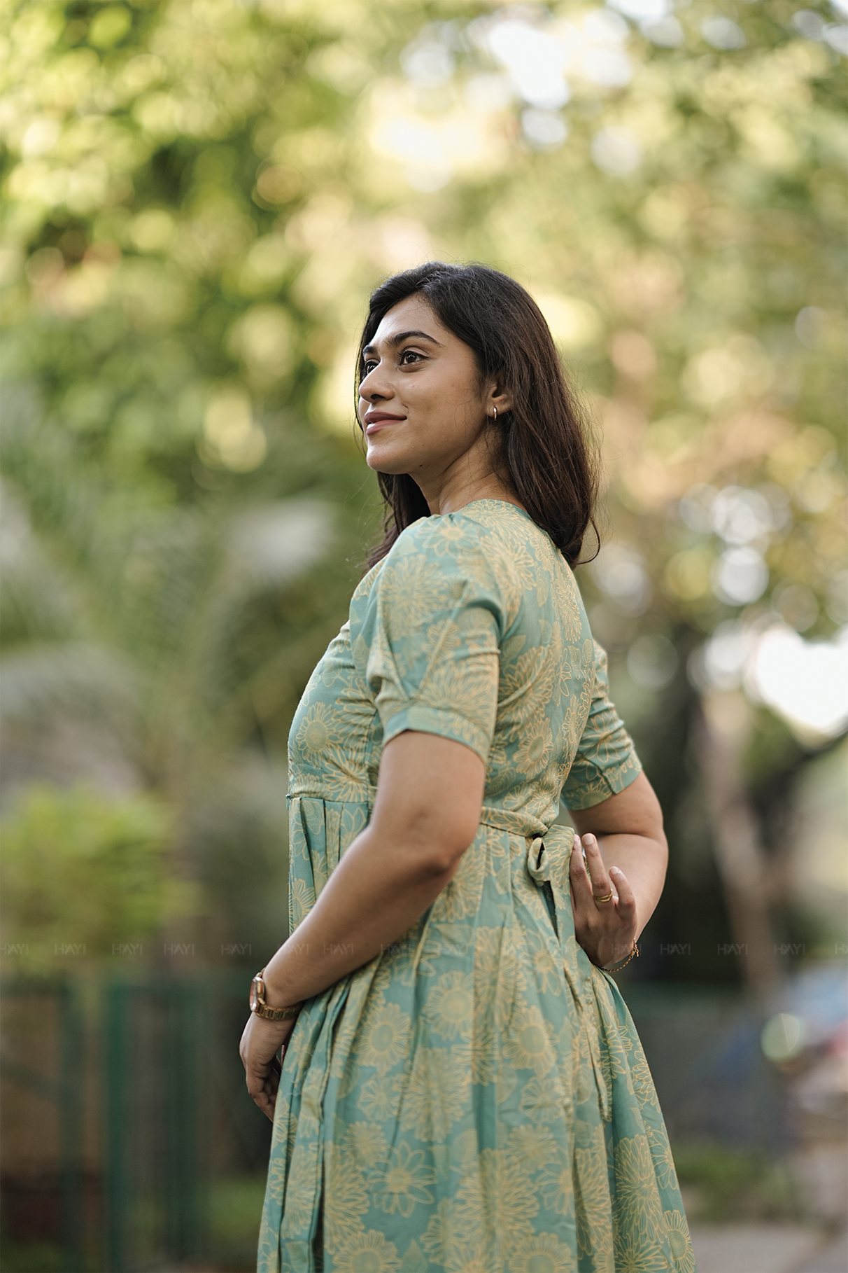 Soft Sage Charm Green Printed Maternity and Feeding Maxi Outfit
