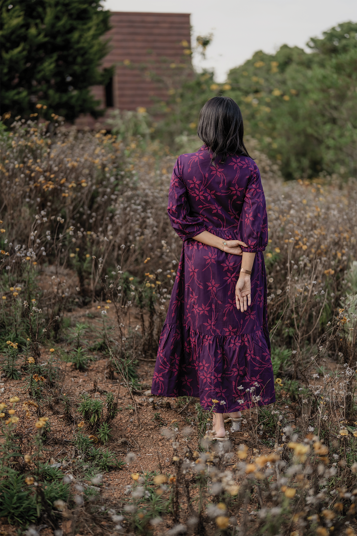 Plum Scarlet Viscose Printed Fit &amp; Flare Dress