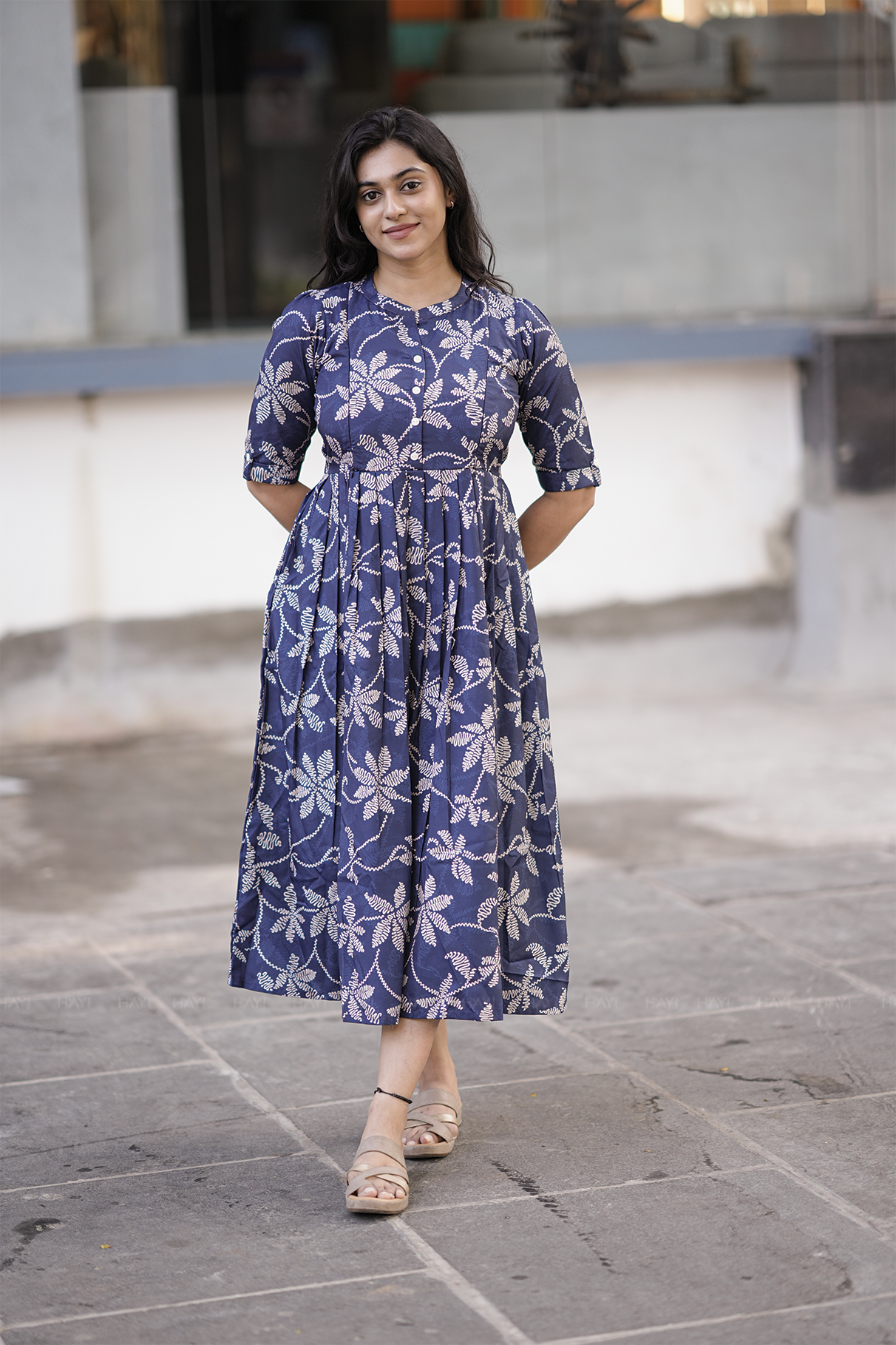 Orlina Grace Navy Printed Maternity and Feeding Maxi Outfit