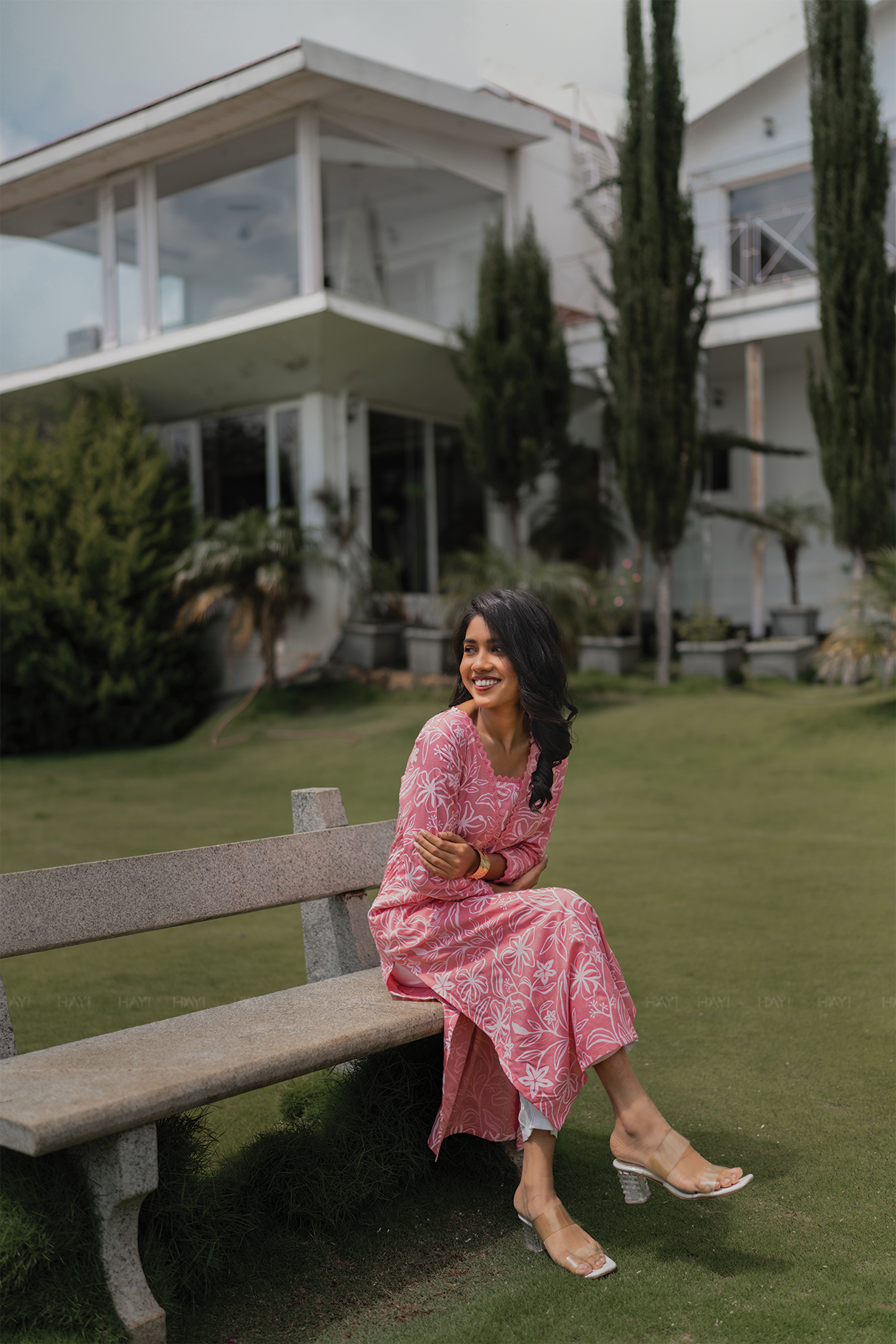 Mireya Roseline Pink Viscose Kurta with V-Neck &amp; 3/4 Sleeves
