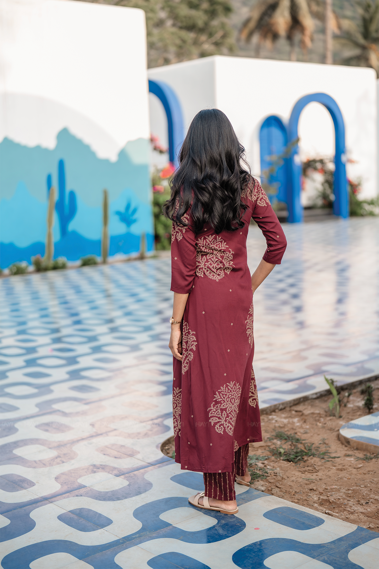 Bronza Aura Brown Viscose Co-ord with Boat Neck &amp; 3/4th Sleeves