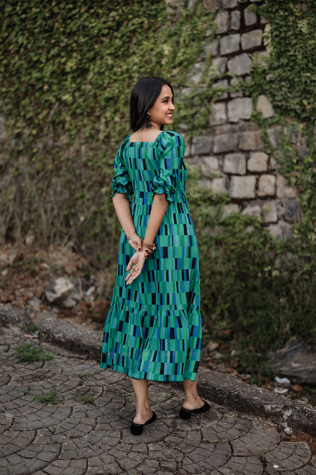 Green Current Viscose Printed Umbrella Outfit