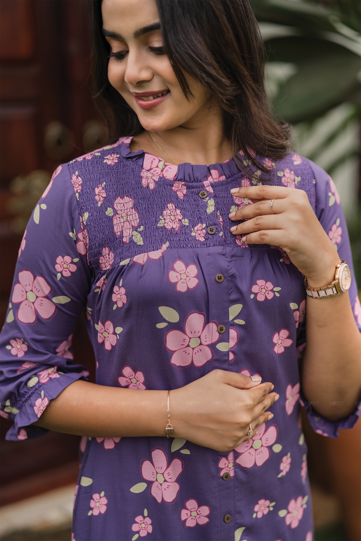 Violetta Pettals Floral Printed A-line Kurta with Frills Neckline