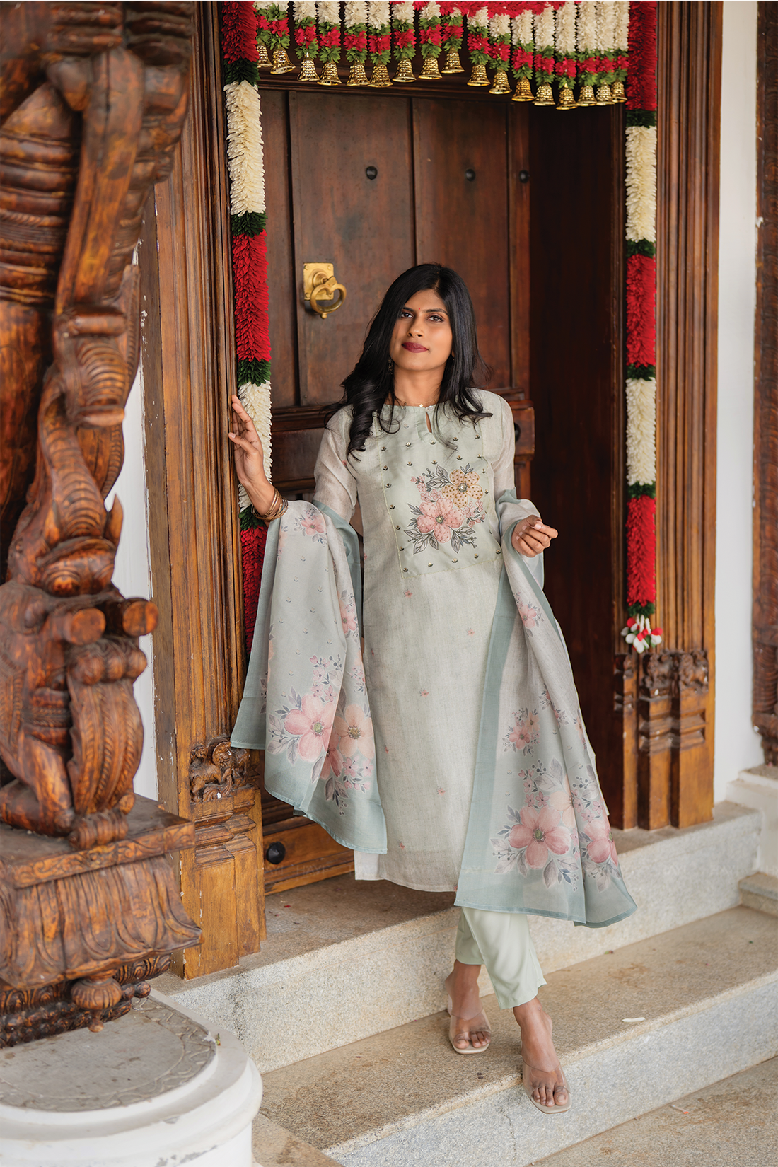 Limevine Green 3 Piece Silk Blend Embroidery Kurta with Pant &amp; Dupatta