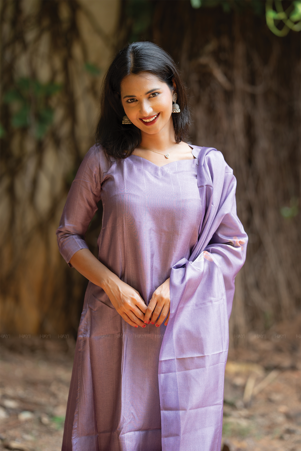 Lavender Hexa Violet 3 Piece Tussar Silk Kurta Set with Dupatta