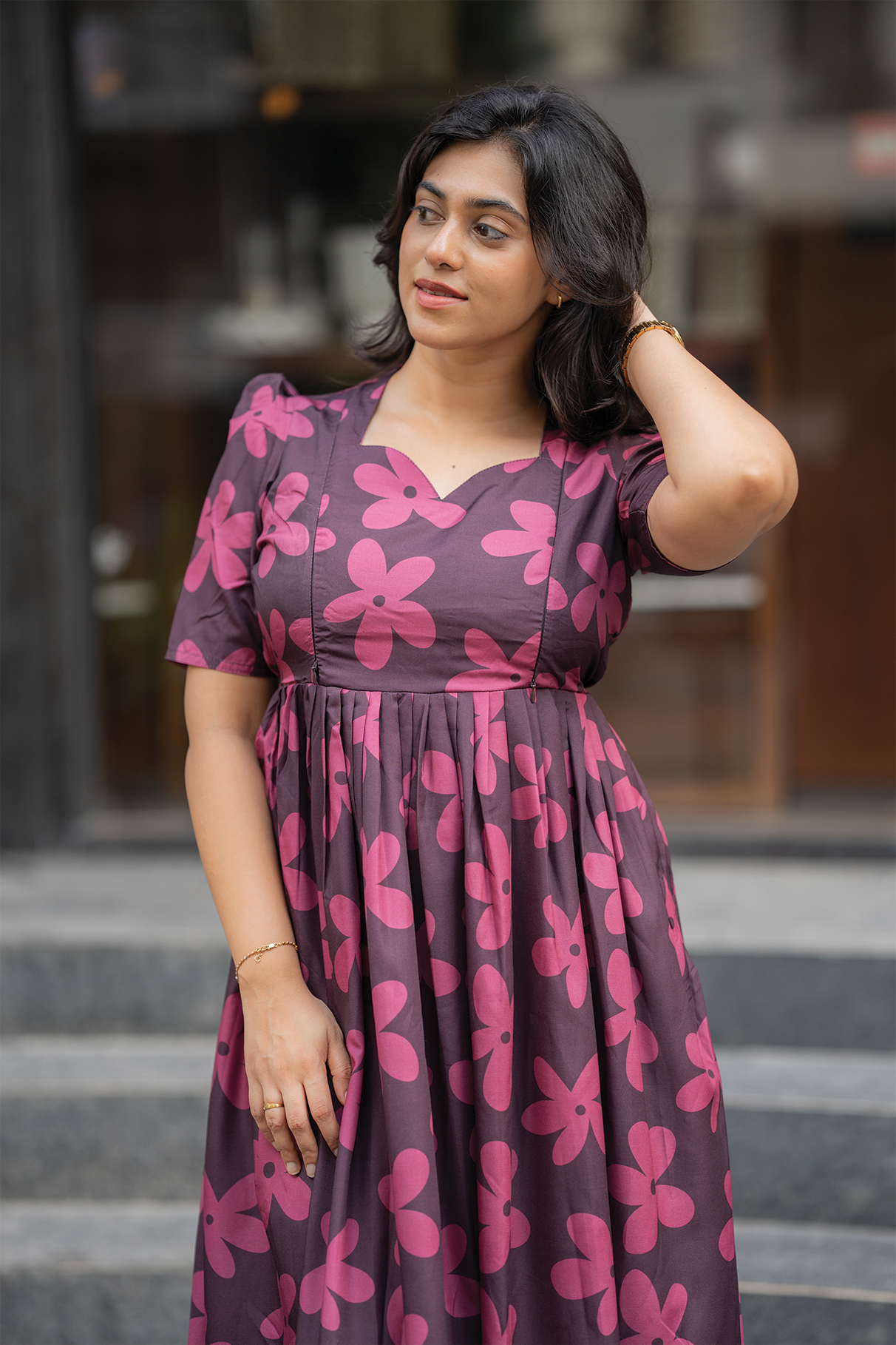 Dark Smoky Bloom Brown Printed Maternity and Feeding Maxi Wear