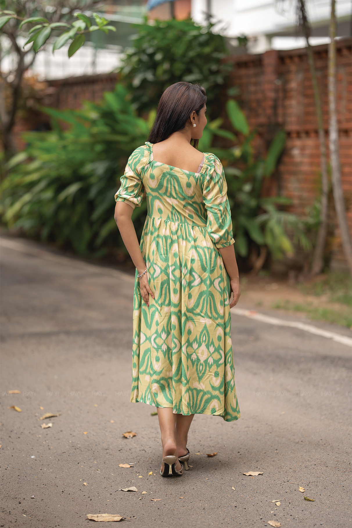 Sage Flow Green Printed Maternity and Feeding Viscose Dress