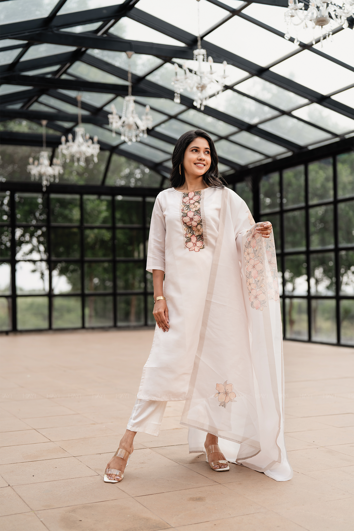 Lavira petal Off-White 3 Piece Silk Blend Embroidery Kurta with Pant &amp; Dupatta