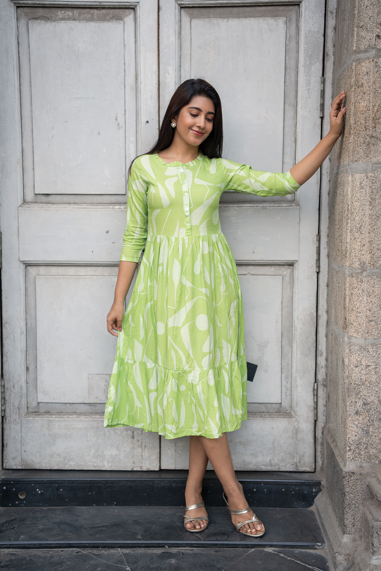 Mint Fresh Green Printed Maternity and Feeding Viscose Dress