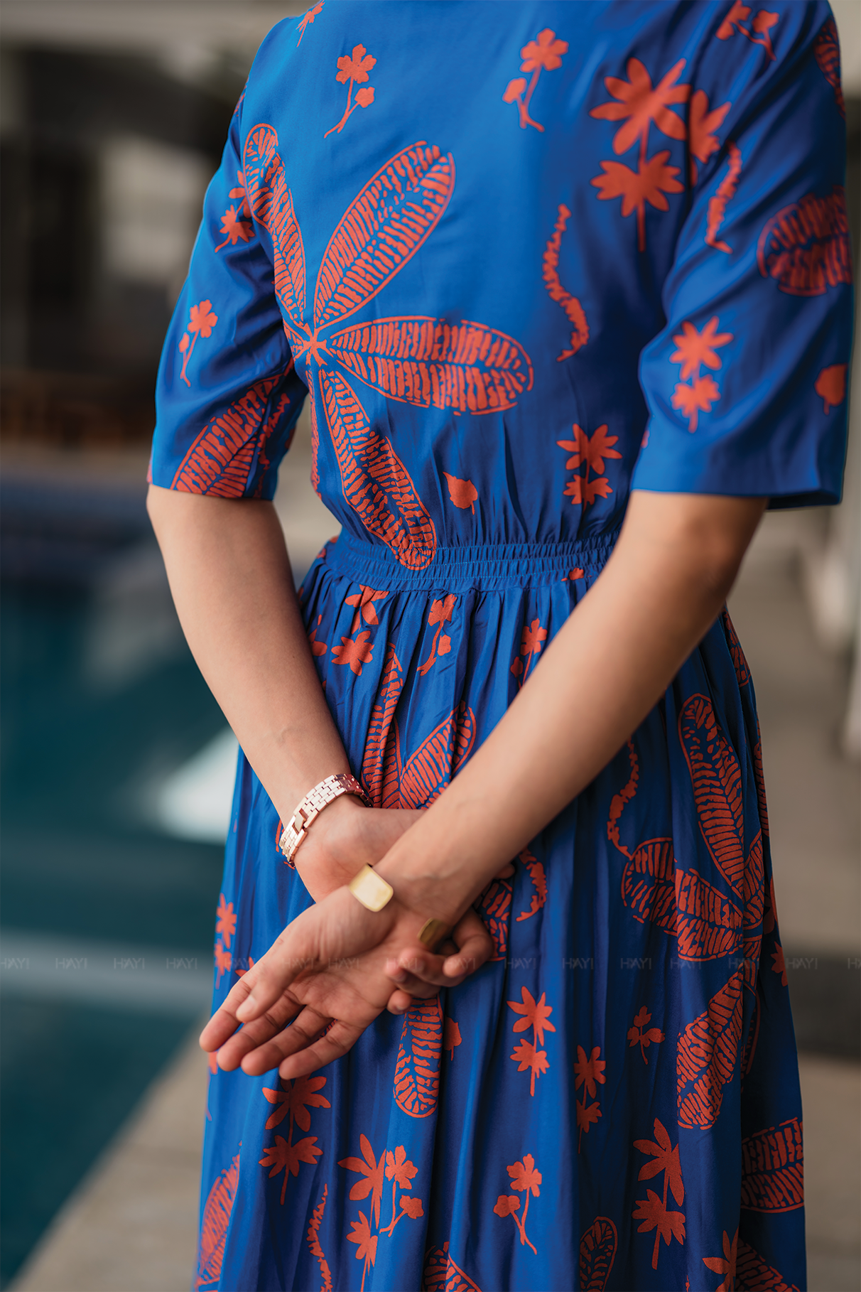Tropic Tale Blue Viscose Dress with Waist Elastic